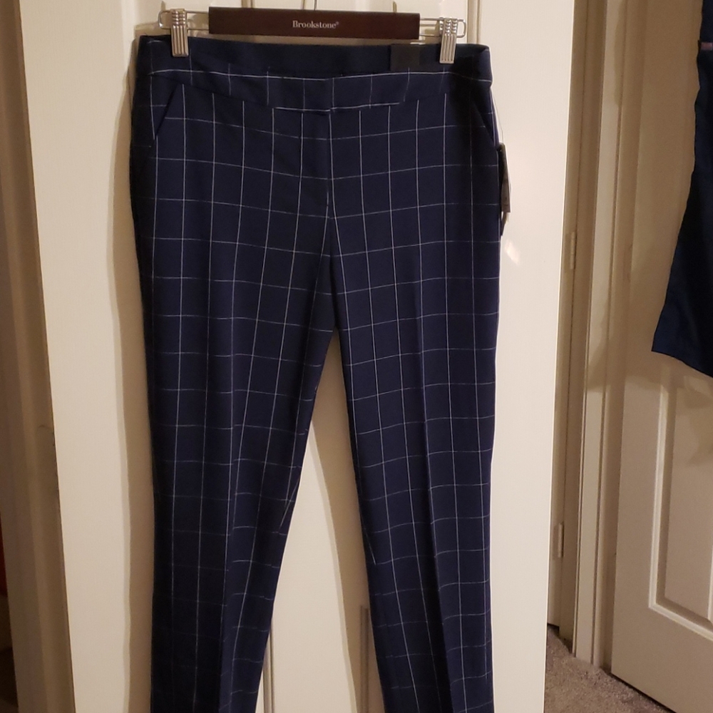 Navy blue and white detail straight leg pants